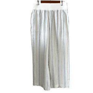 Soft Surroundings NEW Aliso Linen Stripe Wide Leg Pull-On Pants Size M